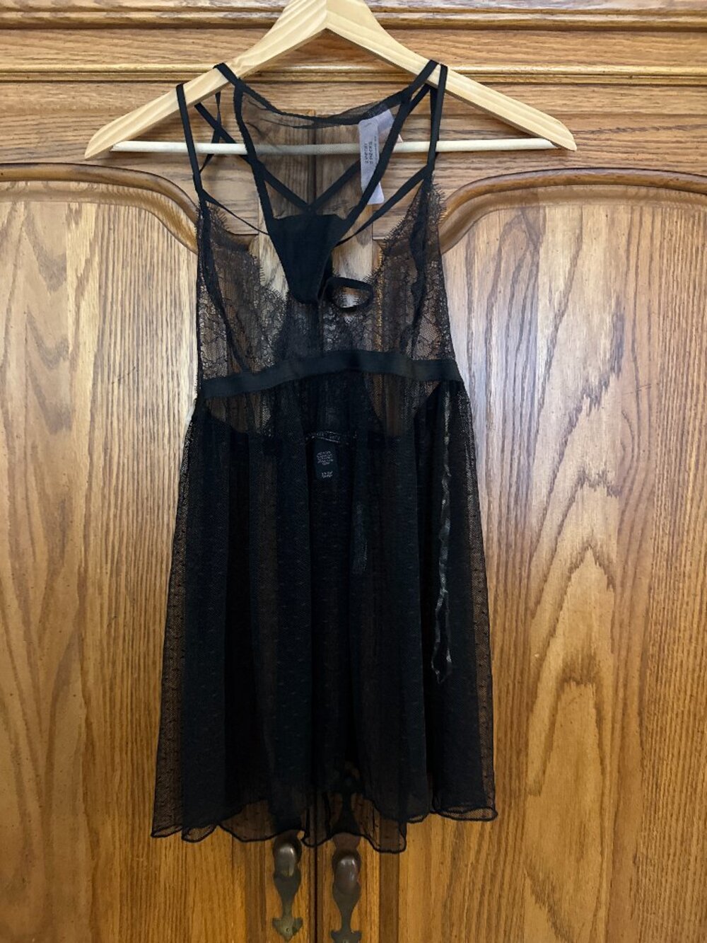 Victoria's Secret Black Sheer Lace Babydoll Nightie with Thong